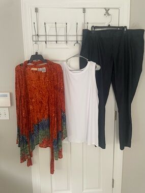 Rust Orange Tie-Dye Open Front Cardigan 3xwith Blue & Green , jeans 26 w top 3x